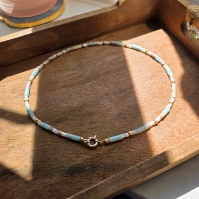 Sea Breeze Statement Green Aventurine & Mother of Pearl Necklace in Sterling Silver