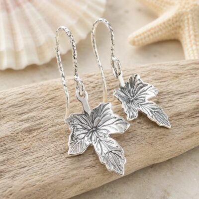 Sea Vine Leaf Drop Earrings in Sterling Silver