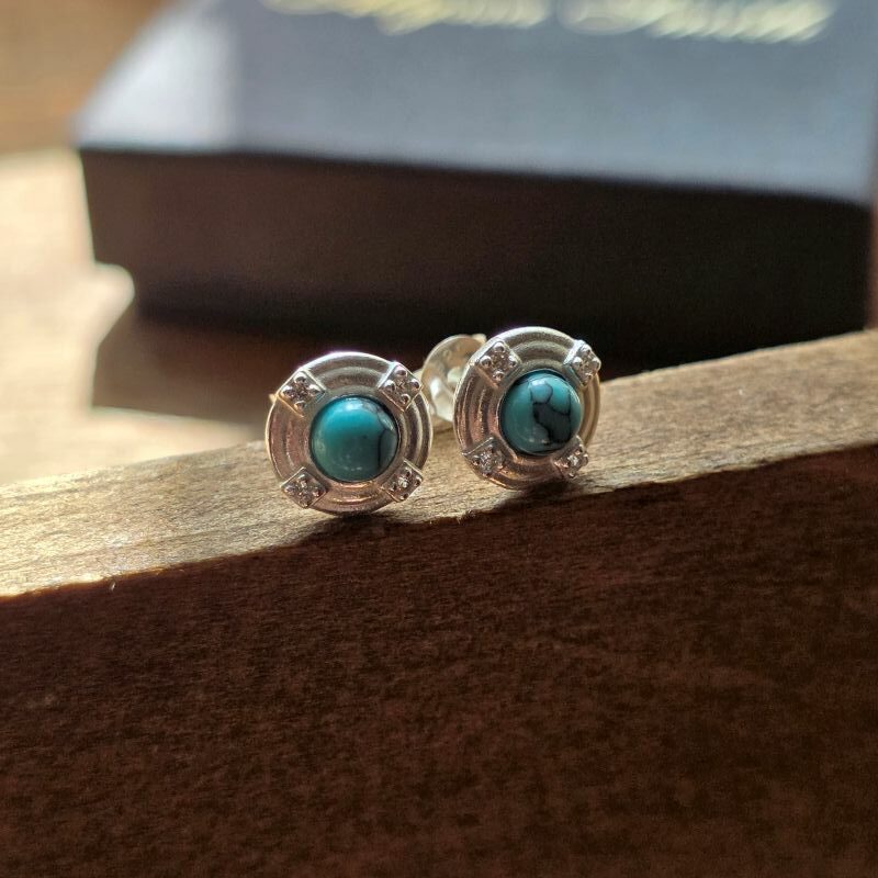 Seafoam Turquoise Stud Earrings in Sterling Silver - Image 3