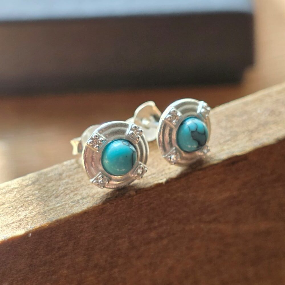 Seafoam Turquoise Stud Earrings in Sterling Silver - Image 2