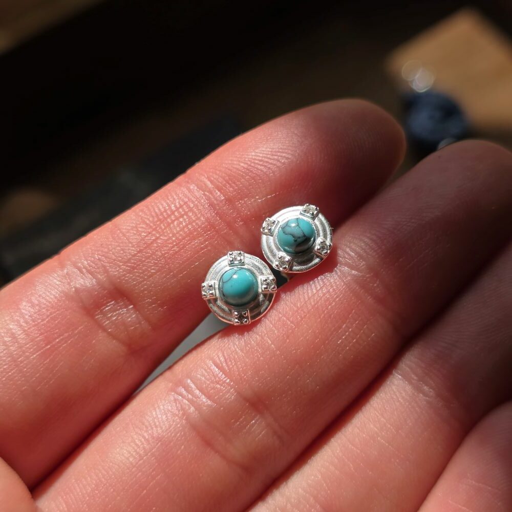 Seafoam Turquoise Stud Earrings in Sterling Silver - Image 4