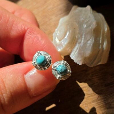 Seafoam Turquoise Stud Earrings in Sterling Silver