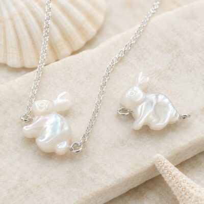 Seaside Bunny Mother of Pearl Necklace in Sterling Silver