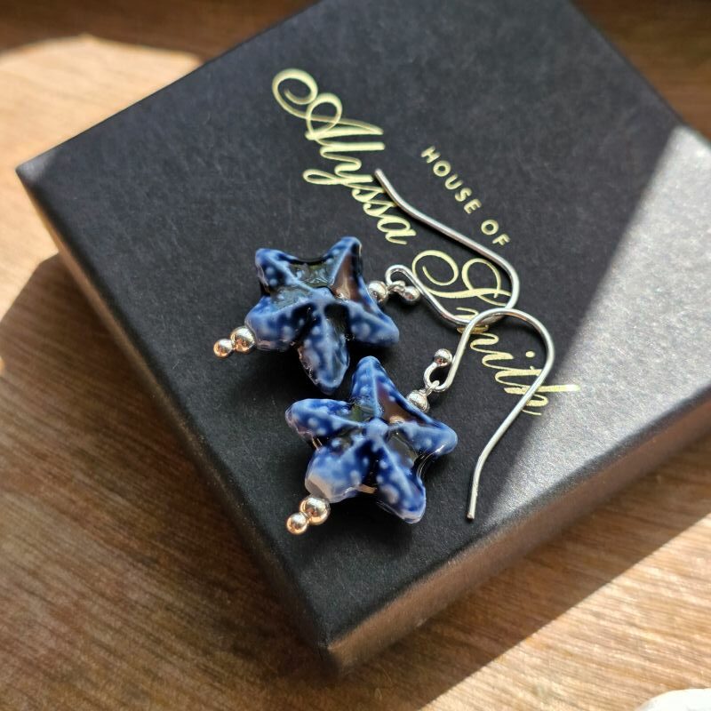 She Sells Sea Shells Blue Ceramic Starfish Drop Earrings in Sterling Silver - Image 3