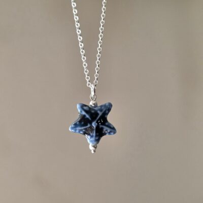 She Sells Sea Shells Blue Ceramic Starfish Necklace in Sterling Silver