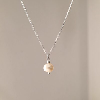 Simple Cream Freshwater Pearl Dropper Necklace in Sterling Silver