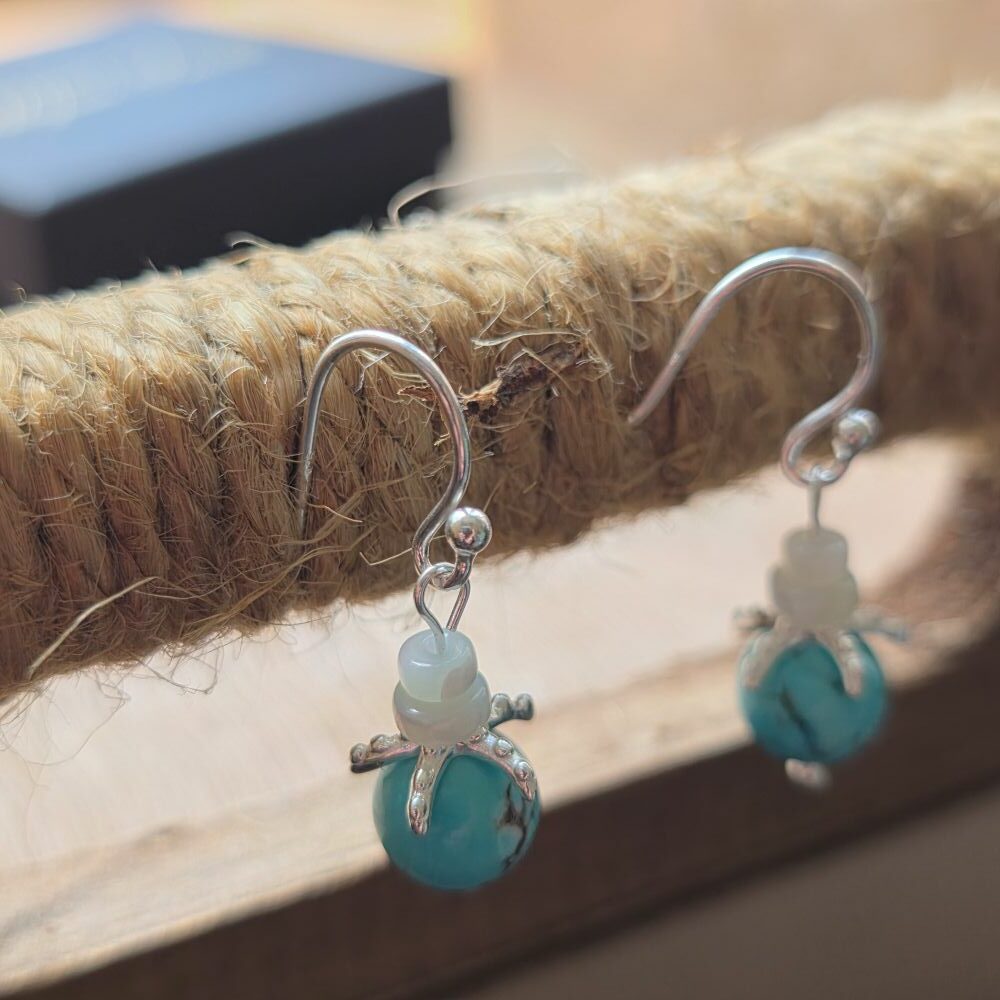 Starfish Lagoon Turquoise & Mother of Pearl Drop Earrings in Sterling Silver - Image 2