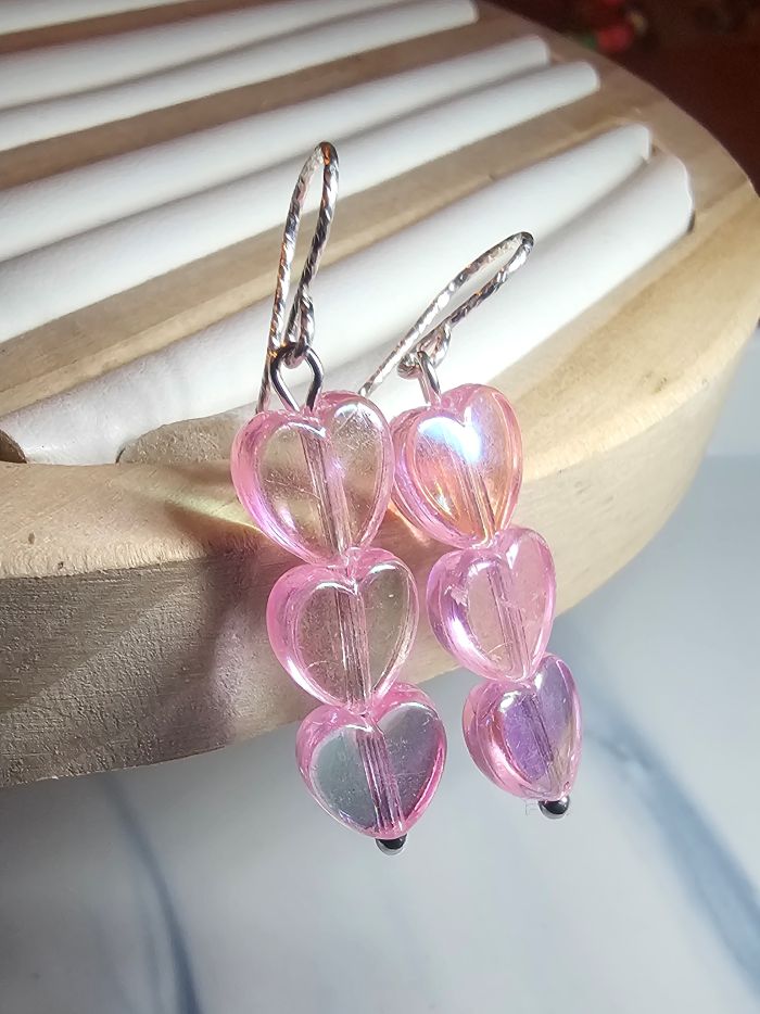 Sunset Sweetheart Acrylic Heart Drop Earrings in Sterling Silver
