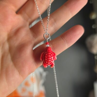 Treasure Turtle Ceramic Necklace in Sterling Silver