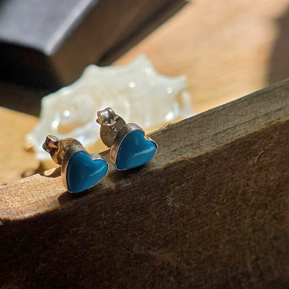 Turquoise Heart Stud Earrings in Sterling Silver - Image 2