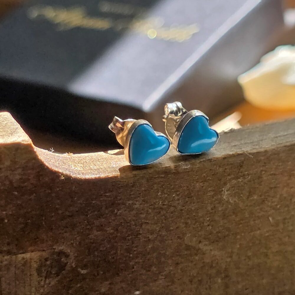 Turquoise Heart Stud Earrings in Sterling Silver