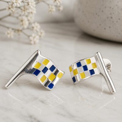 Mini Rossi VR46 Inspired Enamel Flag Stud Earrings in Sterling Silver