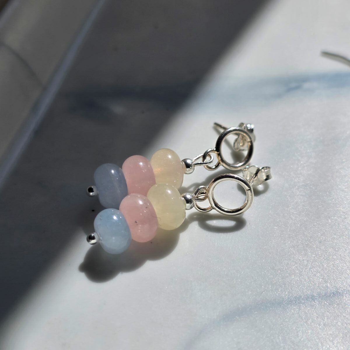 Beautiful Pastel Sea Morganite Gemstone Drop Studs - Image 2