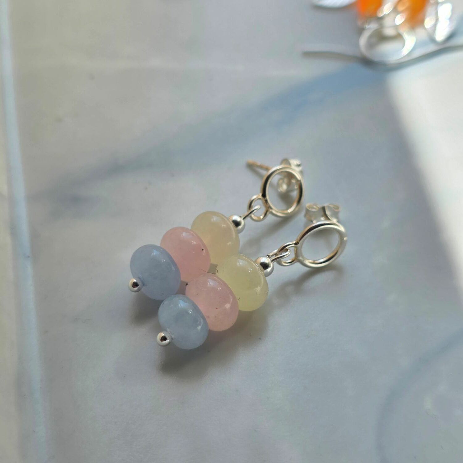 Beautiful Pastel Sea Morganite Gemstone Drop Studs