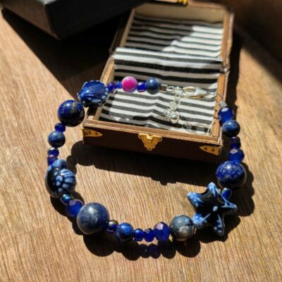 Chunky Deep Blue Sea Treasure Bracelet in Sterling Silver