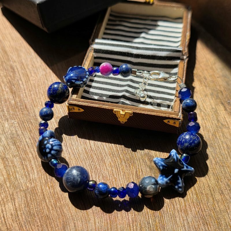 Chunky Deep Blue Sea Treasure Bracelet in Sterling Silver