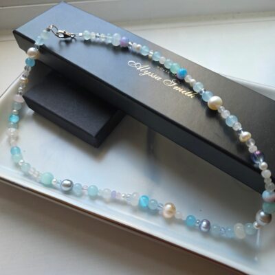 Daydream in Blue Gemstone and Pearl Necklace in Sterling Silver - 18 inches