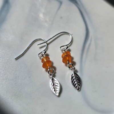 Feathery Carnelian Gemstone Drop Earrings in Sterling Silver