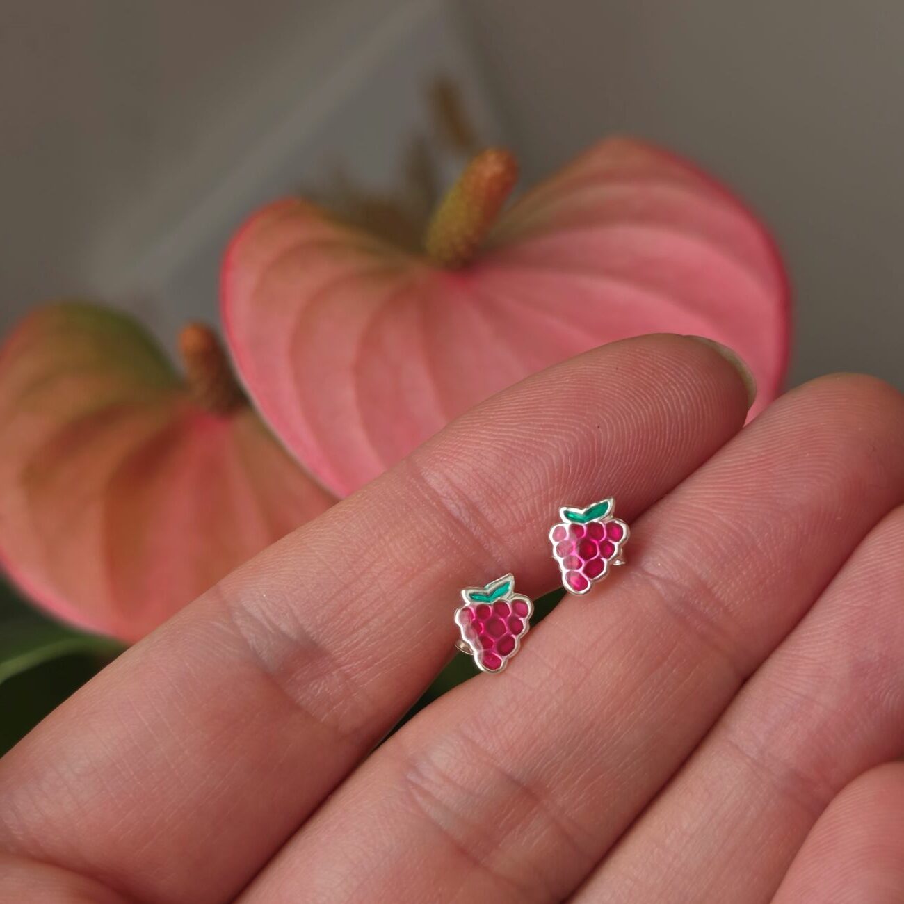 Grape Escape Enamel Stud Earrings in Sterling Silver - Image 2