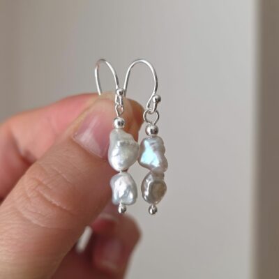 Hamilton Podium Organic Keshi Freshwater Pearl Drop Earrings in Sterling Silver