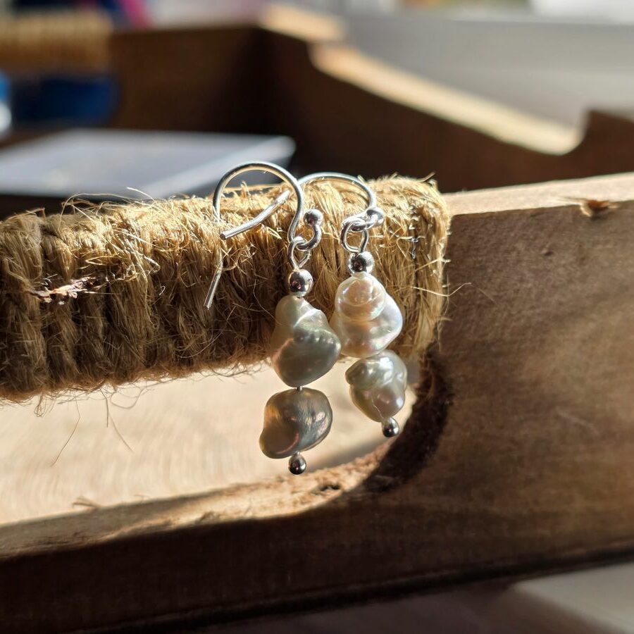 Hamilton Podium Organic Keshi Freshwater Pearl Drop Earrings in Sterling Silver - Image 6