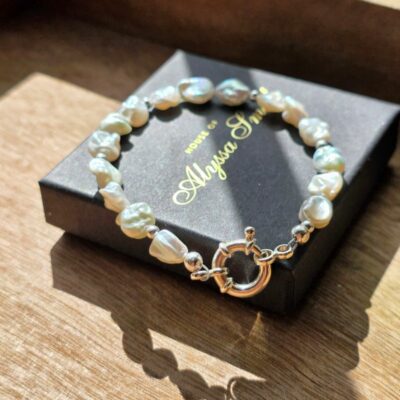 Hamilton Podium Organic Keshi Freshwater Pearl Statement Bracelet in Sterling Silver