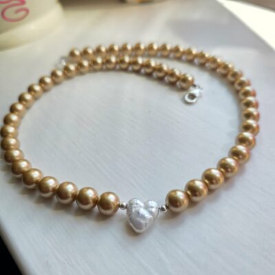 Elle Woods Limited Edition Keshi Freshwater Pearl Heart Necklace in Champagne