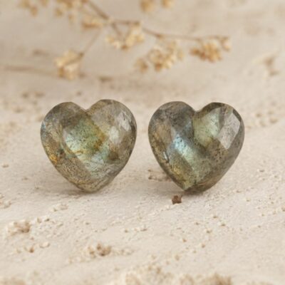 Labradorite Gemstone Heart Studs in Sterling Silver - Subscriber Special