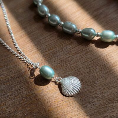 Limited Edition Sea Foam Fresh Water Pearl Shell Necklace in Sterling Silver