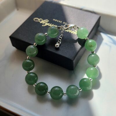Lucky Green Aventurine Statement Bracelet in Sterling Silver