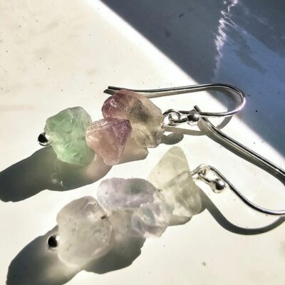 Mermaid's Reef Raw Fluorite Drop Earrings in Sterling Silver