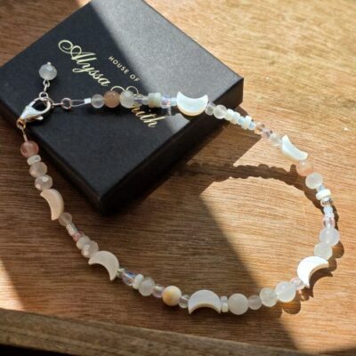 Moonlit Shores Mother of Pearl Gemstone Anklet in Sterling Silver