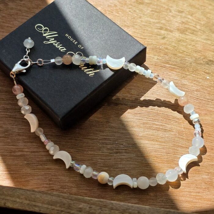Moonlit Shores Mother of Pearl Gemstone Anklet in Sterling Silver