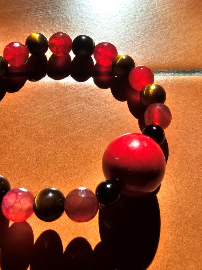Phoenix Tide Tiger's Eye, Red Agate & Red Jade Bracelet