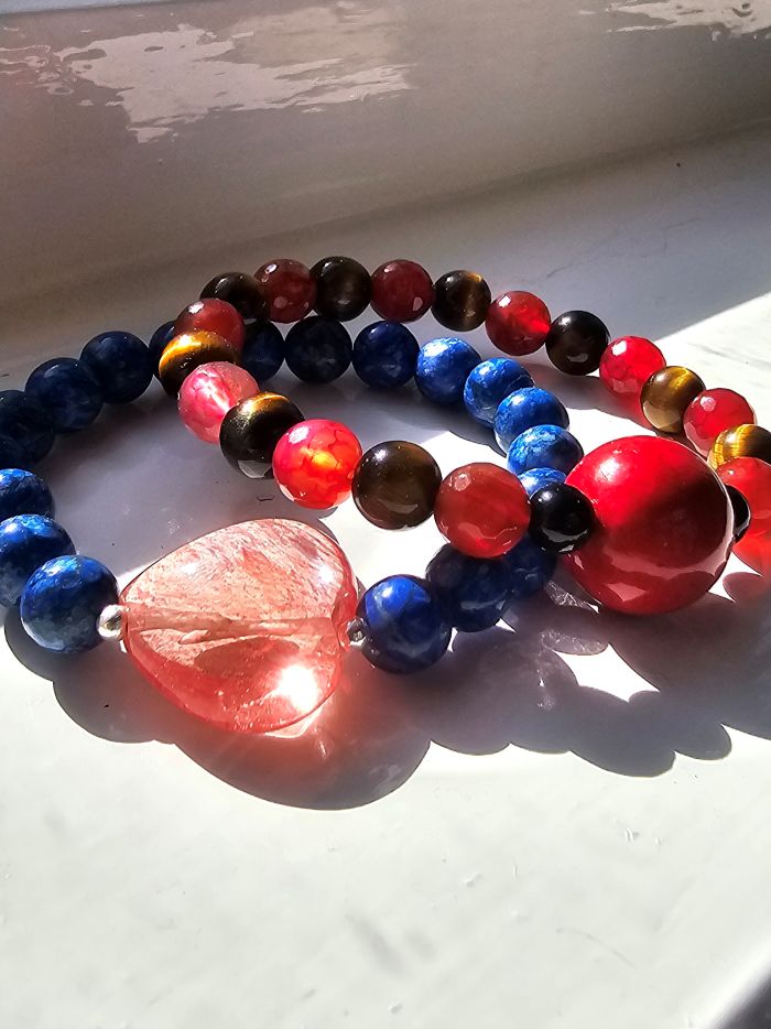Ocean's Embrace Lapis & Cherry Quartz Bracelet - Image 2