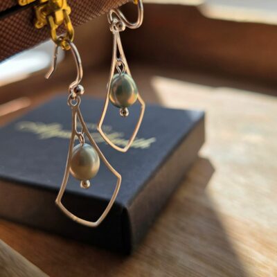 Sea Foam Green Pearl Chandelier Drop Earrings in Sterling Silver