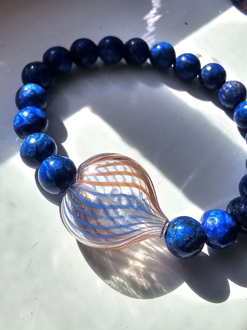 Sea Lantern Lapis & Hand Blown Glass Bracelet