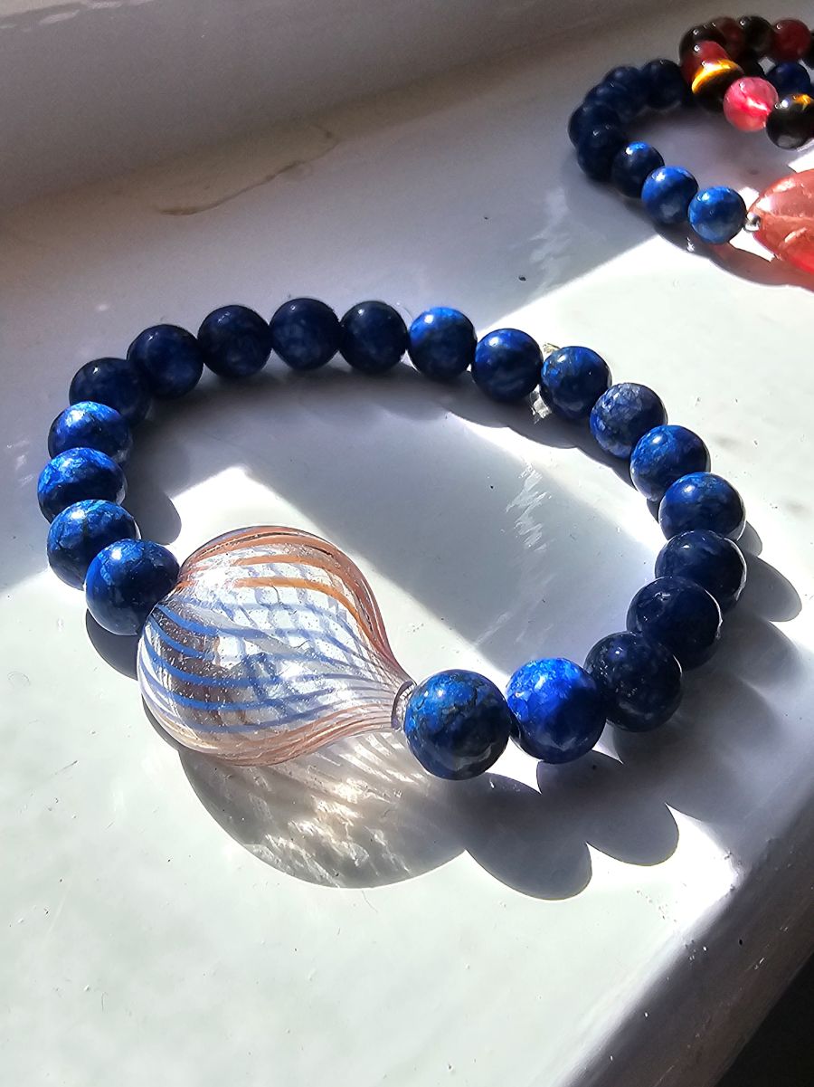 Sea Lantern Lapis & Hand Blown Glass Bracelet - Image 2