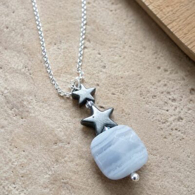 Starlit Blue Lace Necklace in Sterling Silver