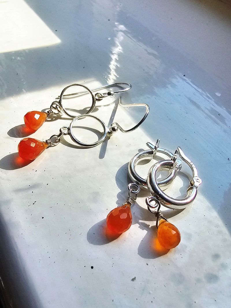 Sunset Horizon Carnelian Drop Earrings in Sterling Silver - Image 2