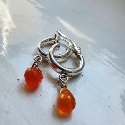 Sunset Cove Carnelian Huggie Hoop Earrings in Sterling Silver