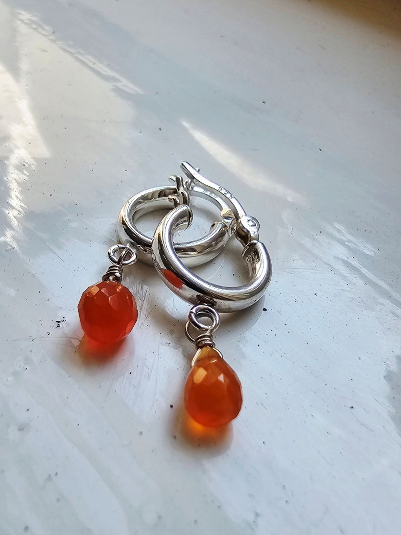 Sunset Cove Carnelian Huggie Hoop Earrings in Sterling Silver