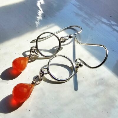 Sunset Horizon Carnelian Drop Earrings in Sterling Silver