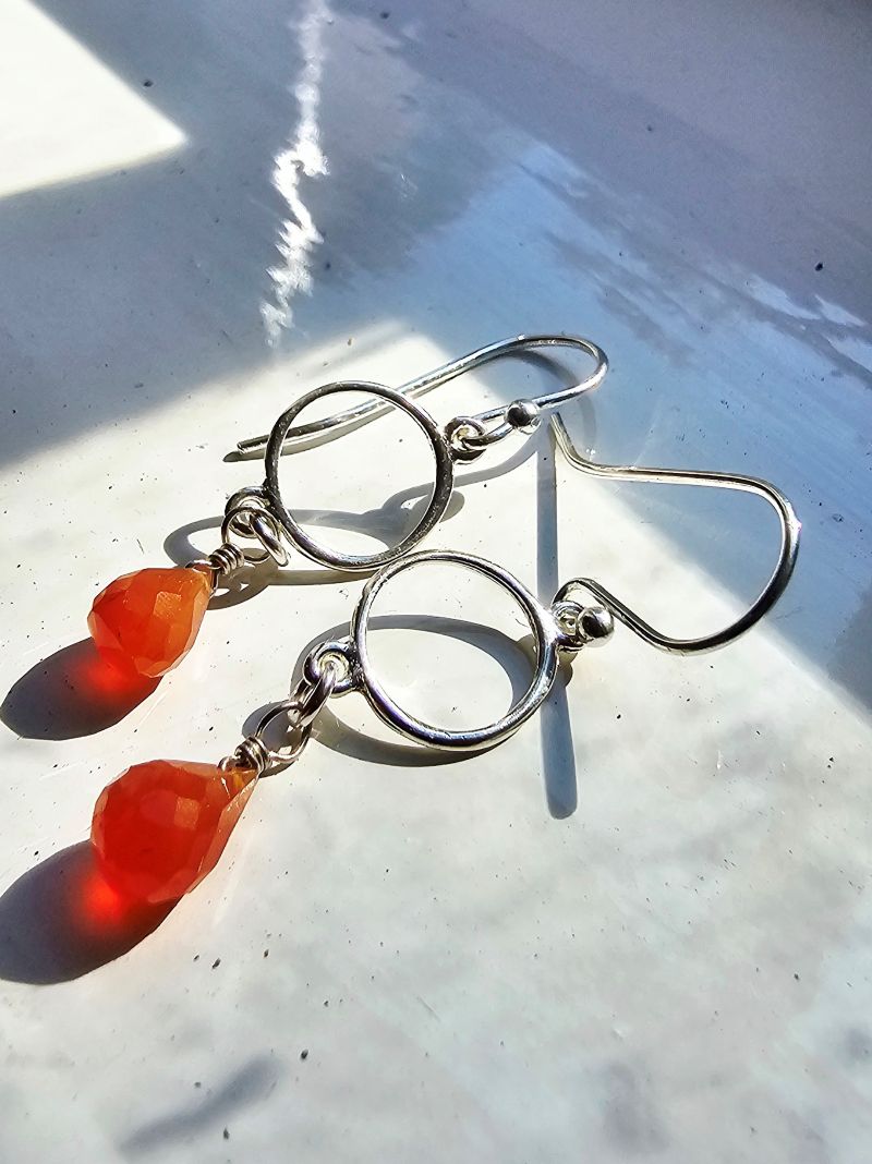Sunset Horizon Carnelian Drop Earrings in Sterling Silver