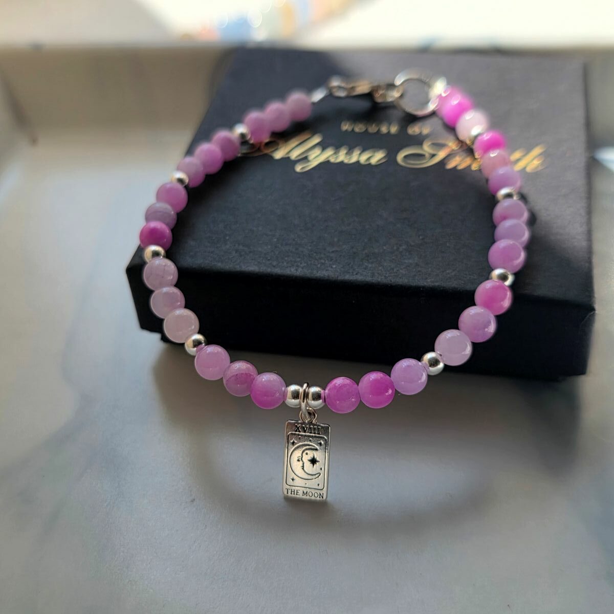 The Moon Tarot Purple Lavender Jade Bracelet in Sterling Silver - 7.5 inches