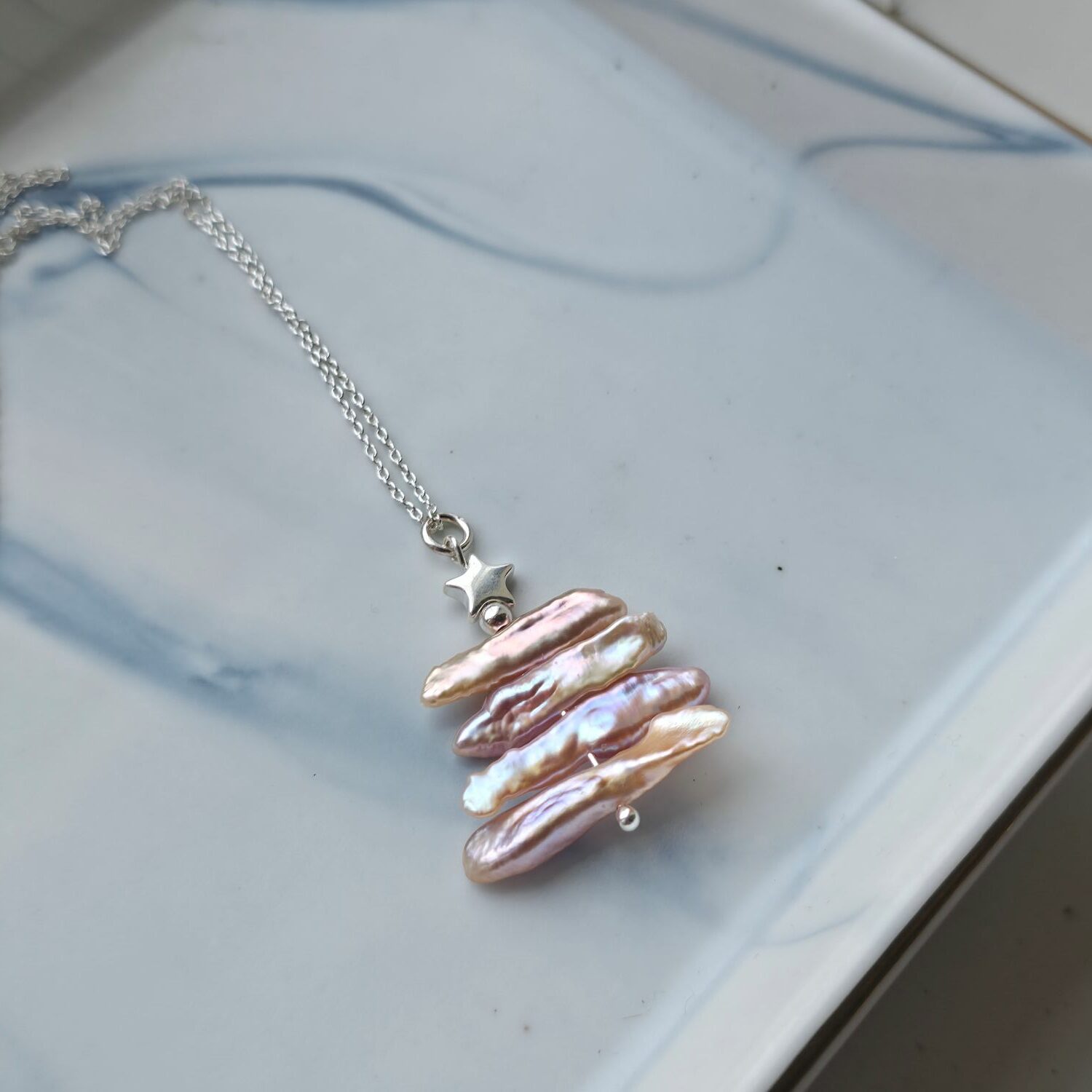 Biwa Freshwater Pearl & Hematine Star Christmas Tree Necklace in Sterling Silver – Limited Edition 2 Day Special - Image 2