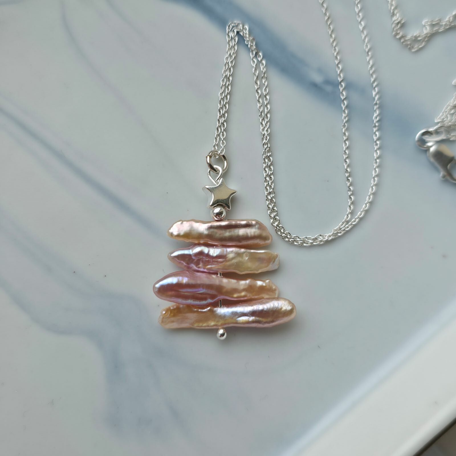 Biwa Freshwater Pearl & Hematine Star Christmas Tree Necklace in Sterling Silver – Limited Edition 2 Day Special - Image 3