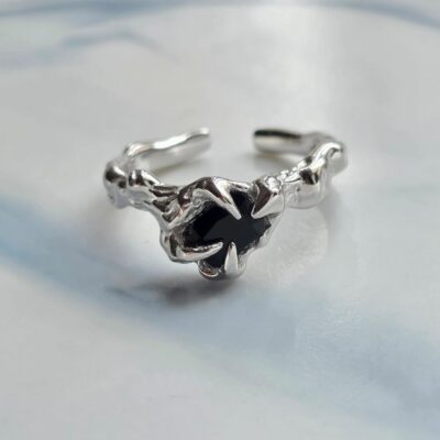 Black Magic Adjustable Open Ring in Sterling Silver