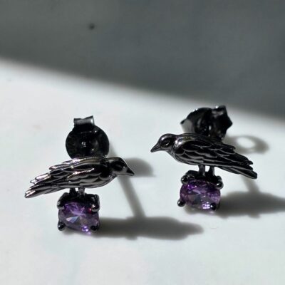 Black Magic Raven Studs in Black Sterling Silver