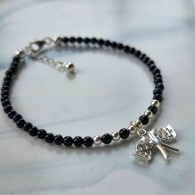 Blue Goldstone Beaded Double Flag Bracelet in Sterling Silver - Pre Order for End of November Delivery